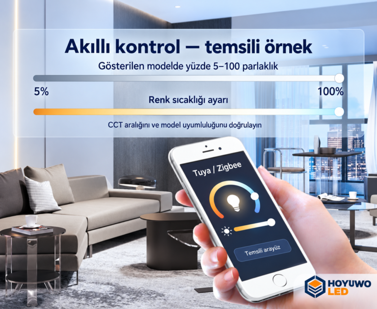 Tuya ve Zigbee kontrolü için temsili örnek; CCT aralığını ve model uyumluluğunu doğrulayın