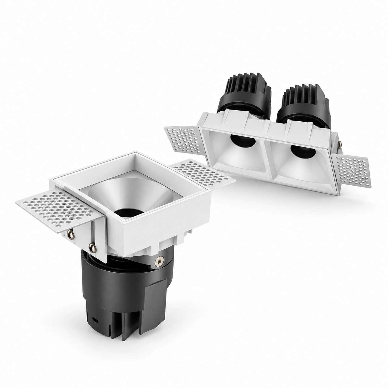 Tek veya çift başlıklı çerçevesiz kare downlight armatürler