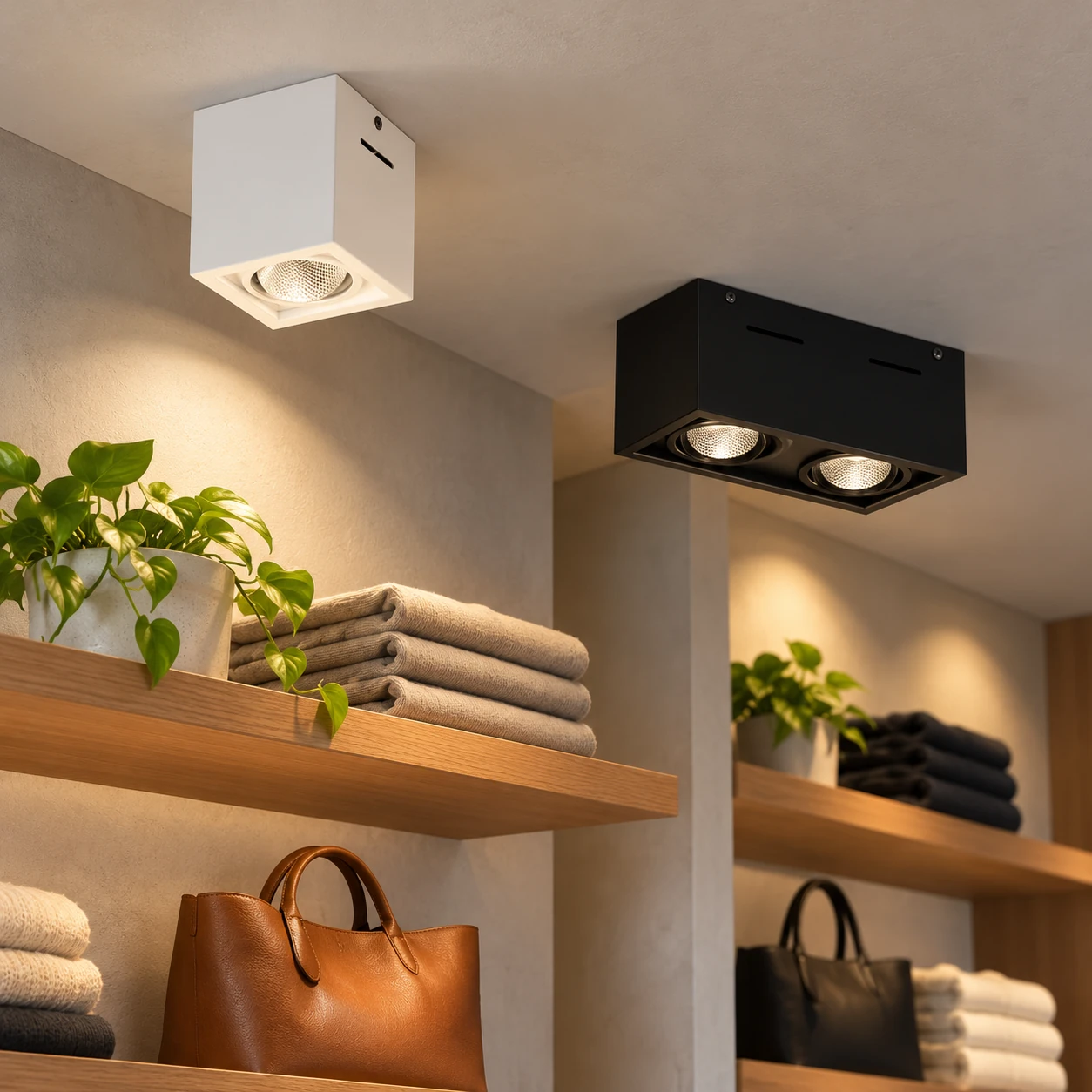 Bir veya iki yönlendirilebilir spotlu sıva üstü downlight