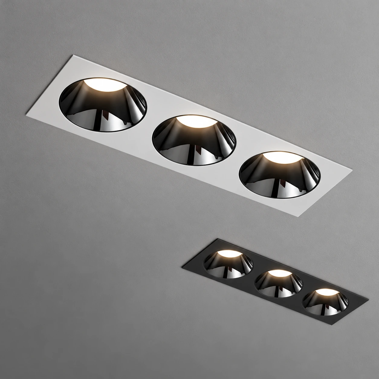 white black triple downlights ceiling installation