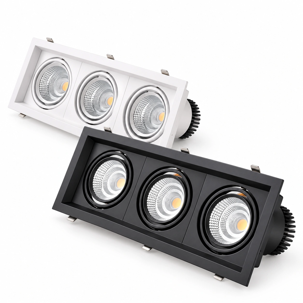 white black triple gimbal downlight pair white studio