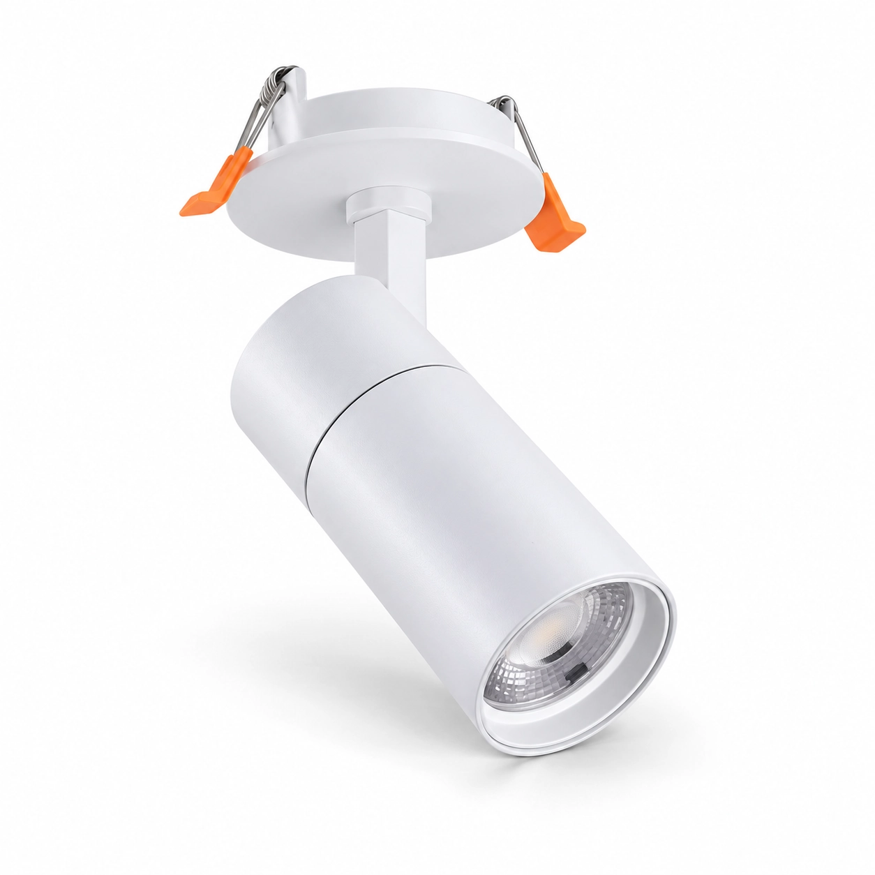 white recessed cylinder spotlight two orange spring clips